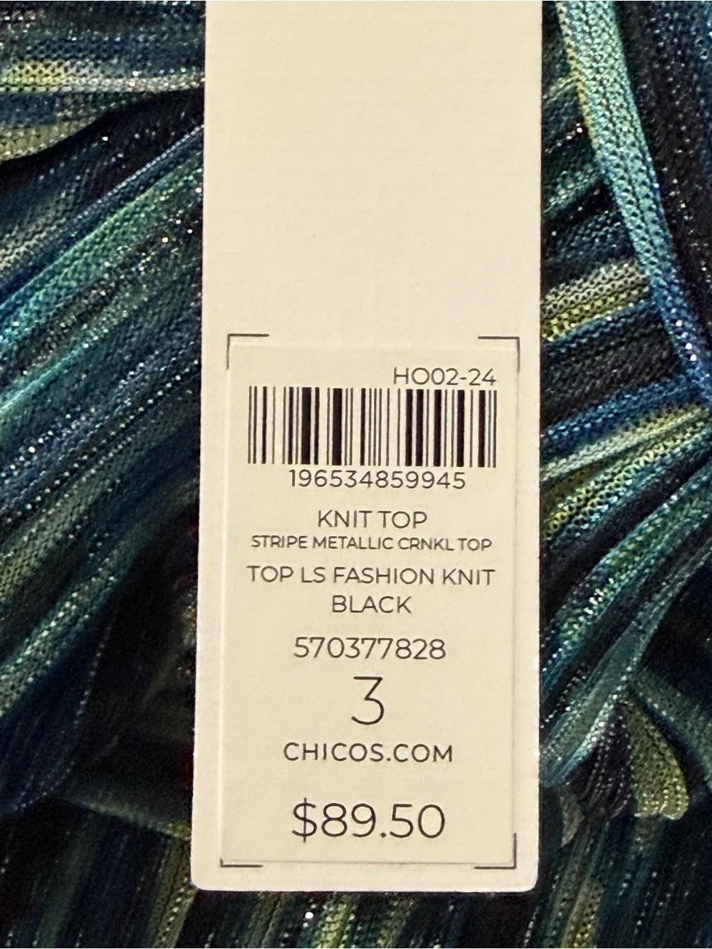 Chicos Womens Crinkle Shine Mock Neck Top Size XL Teal Yellow Long Sleeve Office - Picture 4 of 8